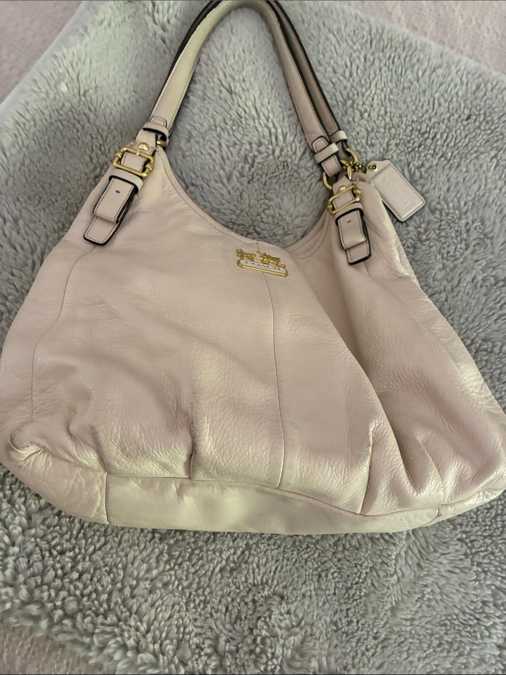 COACH Cream Pebbled Leather Hobo Purse Bag with Gold Hardware - Picture 5 of 6